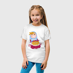 Футболка хлопковая детская Матрешка хозяйка в русском стиле с пирогом, цвет: белый — фото 2
