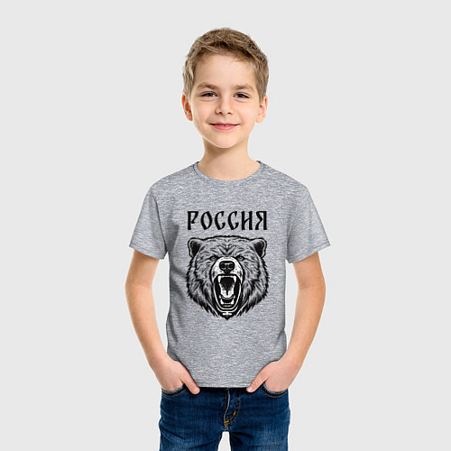 Детская футболка Медведь Россия / Меланж – фото 3