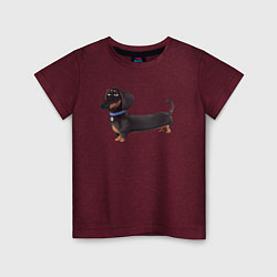 Футболка хлопковая детская Мультяшная собака такса, цвет: меланж-бордовый