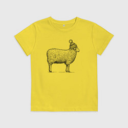 Футболка хлопковая детская Овца в шапке с помпоном, цвет: желтый