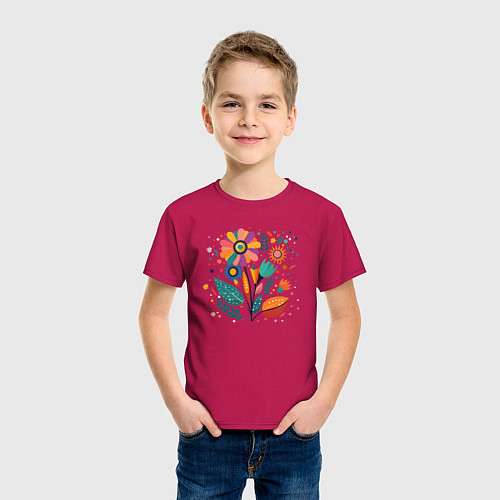 Детская футболка Яркий цветок, веточки и листья / Маджента – фото 3
