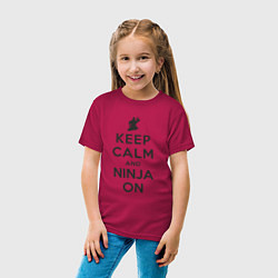 Футболка хлопковая детская Keep calm and ninja on, цвет: маджента — фото 2