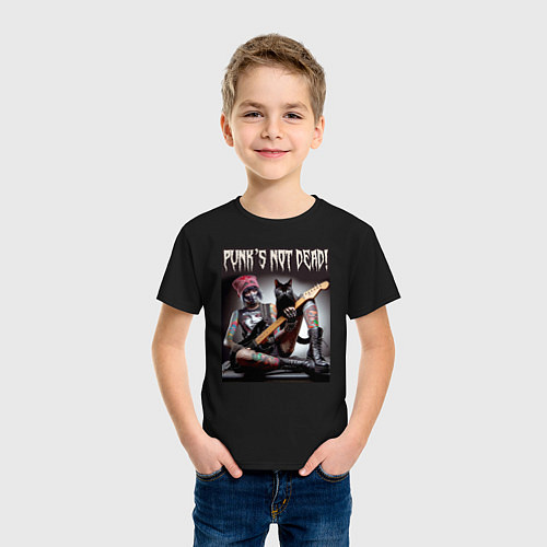 Детская футболка Punk girl with a black cat and a guitar / Черный – фото 3