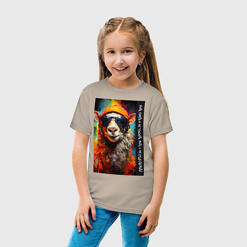 Детская футболка Лама хиппи: жить гореть и не угаснуть, жить а не с / Миндальный – фото 4
