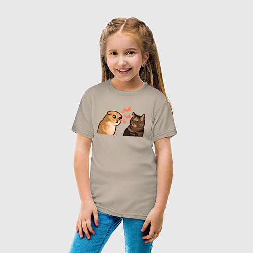 Детская футболка Недовольный и грустный кот - Talking Cats / Миндальный – фото 4