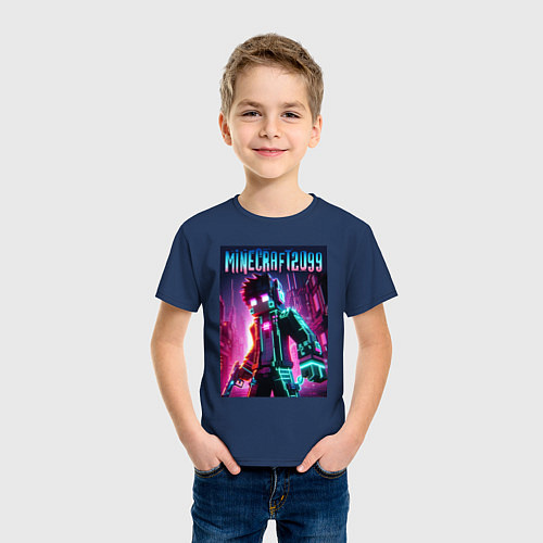 Детская футболка Minecraft - ai art fantasy neon / Тёмно-синий – фото 3
