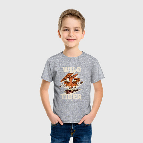 Детская футболка Дикий тигр арт / Меланж – фото 3