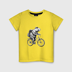 Футболка хлопковая детская Капибара на велосипеде в черном цвете, цвет: желтый