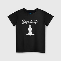 Футболка хлопковая детская Yoga is life, цвет: черный