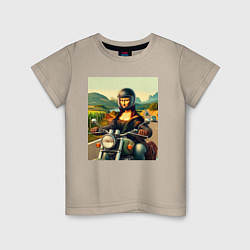 Футболка хлопковая детская Mona Lisa on a motorcycle - ai art, цвет: миндальный