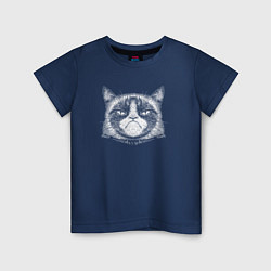 Футболка хлопковая детская Мем Grumpy cat, цвет: тёмно-синий