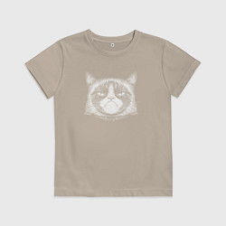 Футболка хлопковая детская Мем Grumpy cat, цвет: миндальный