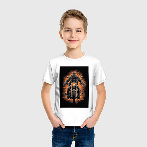 Детская футболка Скелет едет на старом мотоцикле / Белый – фото 3