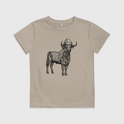 Футболка хлопковая детская Новогодний бычара, цвет: миндальный