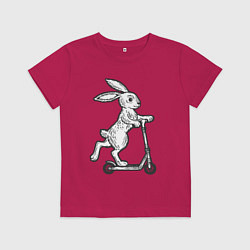 Футболка хлопковая детская Зайчик с самокатом, цвет: маджента
