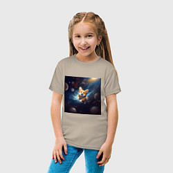 Футболка хлопковая детская Корги в космосе, цвет: миндальный — фото 2