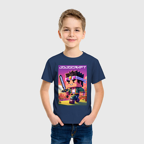 Детская футболка Джонатан Джостар - Майнкрафт коллаба / Тёмно-синий – фото 3