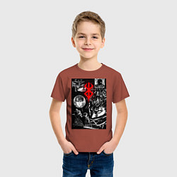 Футболка хлопковая детская Гатс Чёрный мечник коллаж, цвет: кирпичный — фото 2