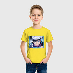 Футболка хлопковая детская Сатору Годзё портрет Jujutsu Kaisen, цвет: желтый — фото 2
