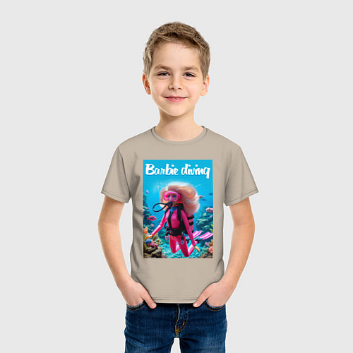 Детская футболка Barbie diving - ai art / Миндальный – фото 3