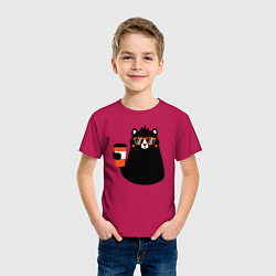 Футболка хлопковая детская Мишка с напитком, цвет: маджента — фото 2