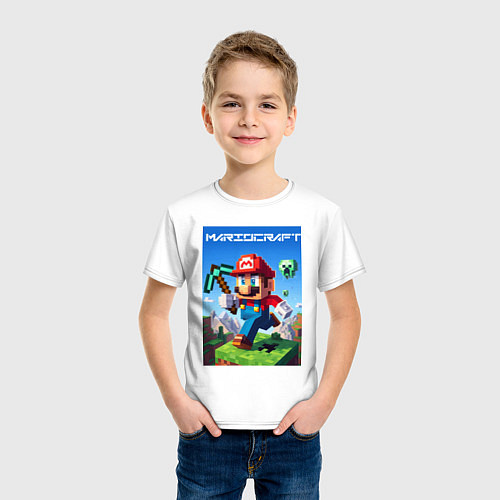 Детская футболка Minecraft and Mario - ai art collaboration / Белый – фото 3