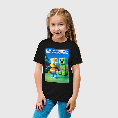 Детская футболка Bart and Creeper - collaboration ai art / Черный – фото 4