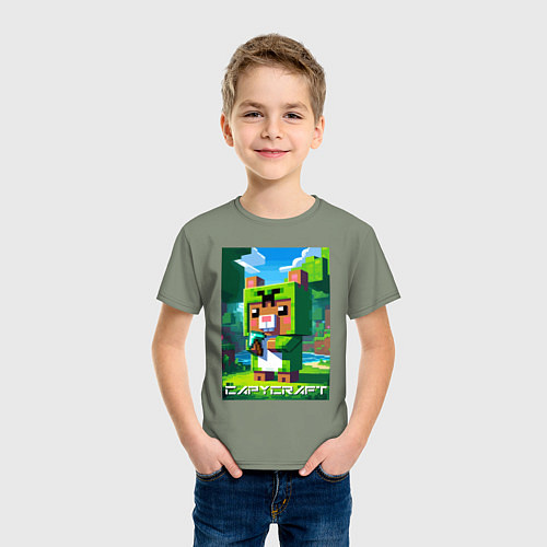 Детская футболка Capybara and Minecraft collaboration - ai art / Авокадо – фото 3