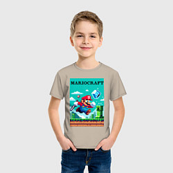 Футболка хлопковая детская Mario and Minecraft - collaboration pixel art, цвет: миндальный — фото 2