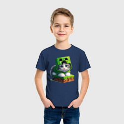 Футболка хлопковая детская Kitten creeper collaboration - ai art, цвет: тёмно-синий — фото 2