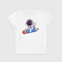 Футболка хлопковая детская Космонавт и карандаш, цвет: белый