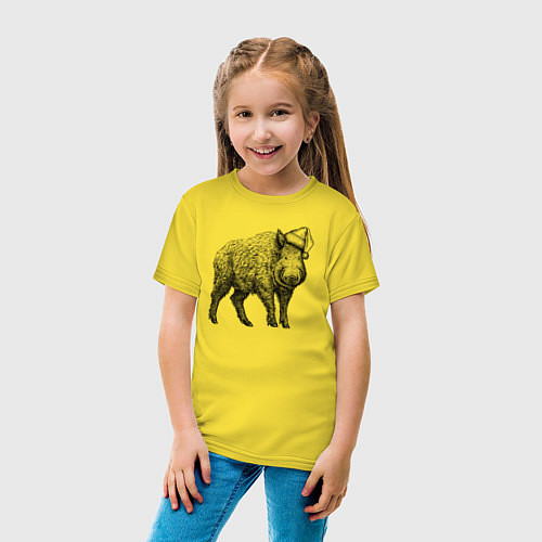 Детская футболка Кабан в новогоднем колпаке / Желтый – фото 4