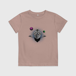 Футболка хлопковая детская Космонавт плывет в лодке, цвет: пыльно-розовый