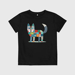 Футболка хлопковая детская Funny fox - patchwork ai art, цвет: черный