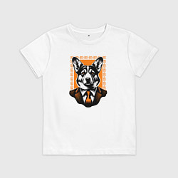 Футболка хлопковая детская Корги босс, цвет: белый