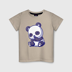 Футболка хлопковая детская Смеющаяся панда, цвет: миндальный