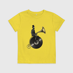 Футболка хлопковая детская Джентльмен на проигрывателе пластинок, цвет: желтый