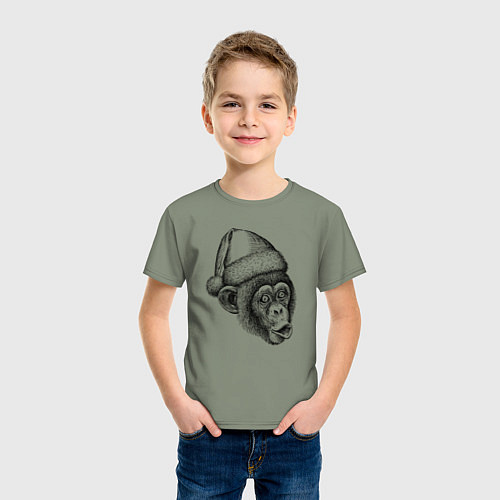Детская футболка Шимпанзе мем - Дед Мороз / Авокадо – фото 3