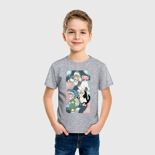Детская футболка Котики и зверята милые стикер-мемы / Меланж – фото 3