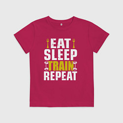 Футболка хлопковая детская Eat sleep train, цвет: маджента