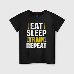 Футболка хлопковая детская Eat sleep train, цвет: черный