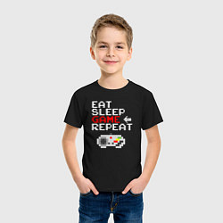 Футболка хлопковая детская Eat sleep game repeat lettering, цвет: черный — фото 2