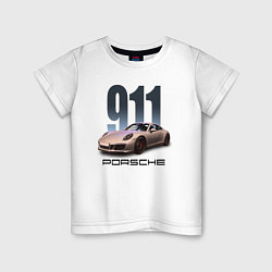 Футболка хлопковая детская Порше 911 спортивный автомобиль, цвет: белый