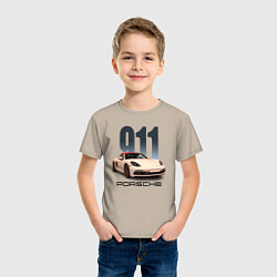 Футболка хлопковая детская Немецкий спортивный автомобиль Порше 911, цвет: миндальный — фото 2