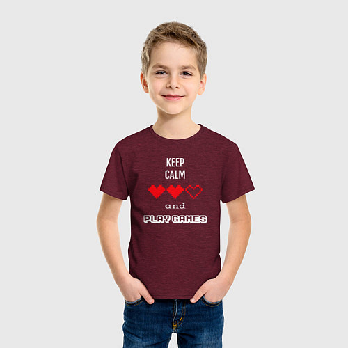 Детская футболка Keep calm and play games / Меланж-бордовый – фото 3