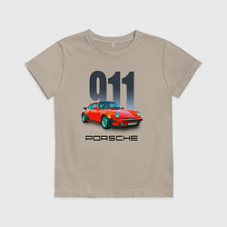 Футболка хлопковая детская Porsche 911 спортивный немецкий автомобиль, цвет: миндальный