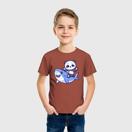 Детская футболка Панда и акула / Кирпичный – фото 3