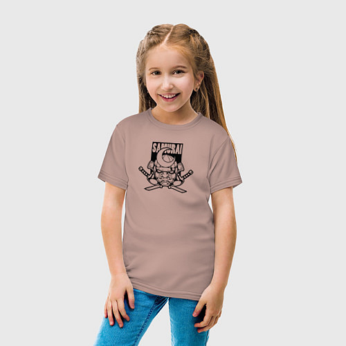 Детская футболка Самурай монохром / Пыльно-розовый – фото 4