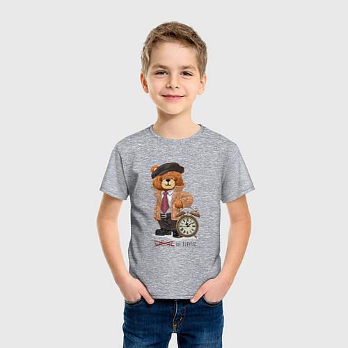Детская футболка Плюшевый мишка джентльмен с часами / Меланж – фото 3