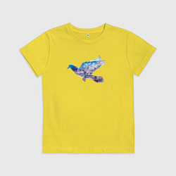 Футболка хлопковая детская Летящий голубь и ночной город с двойной экспозицие, цвет: желтый
